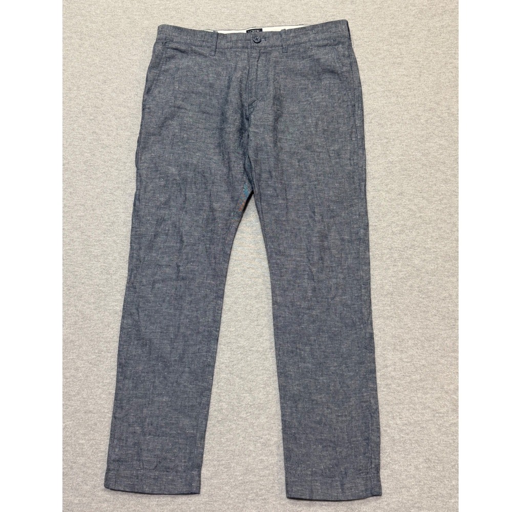 J.Crew The Driggs Slim Linen Cotton Chambray Pants Mens 32x30 Blue F0565